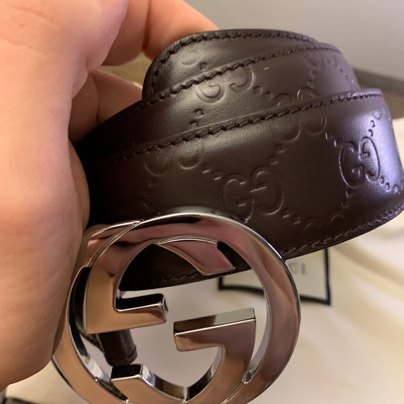 Gucci belt Brown embossed leather - Picture 3 of 5